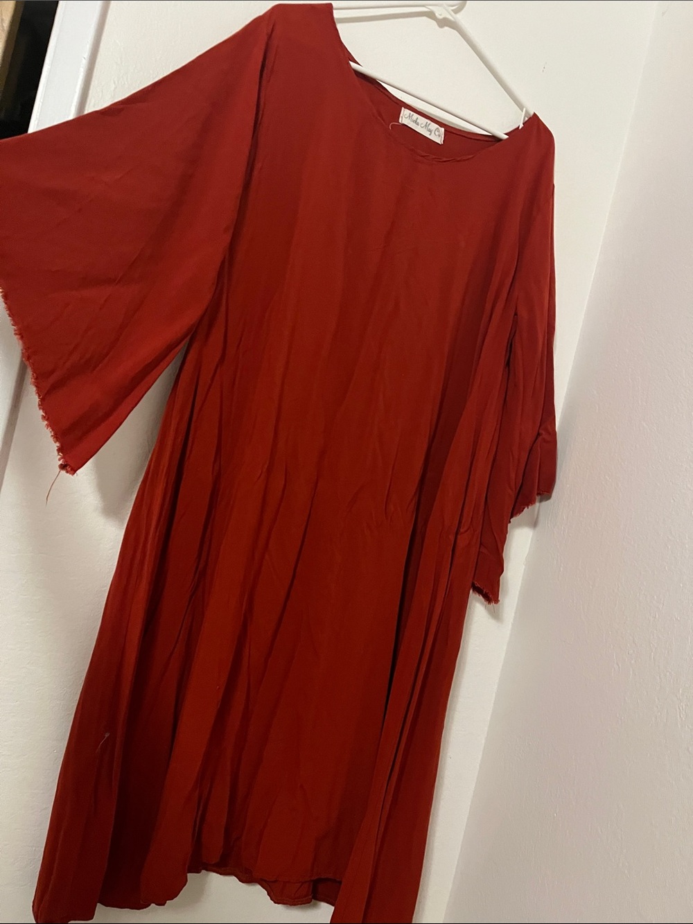 Relaxed Long Sleeve Maxi Dress in Deep Red